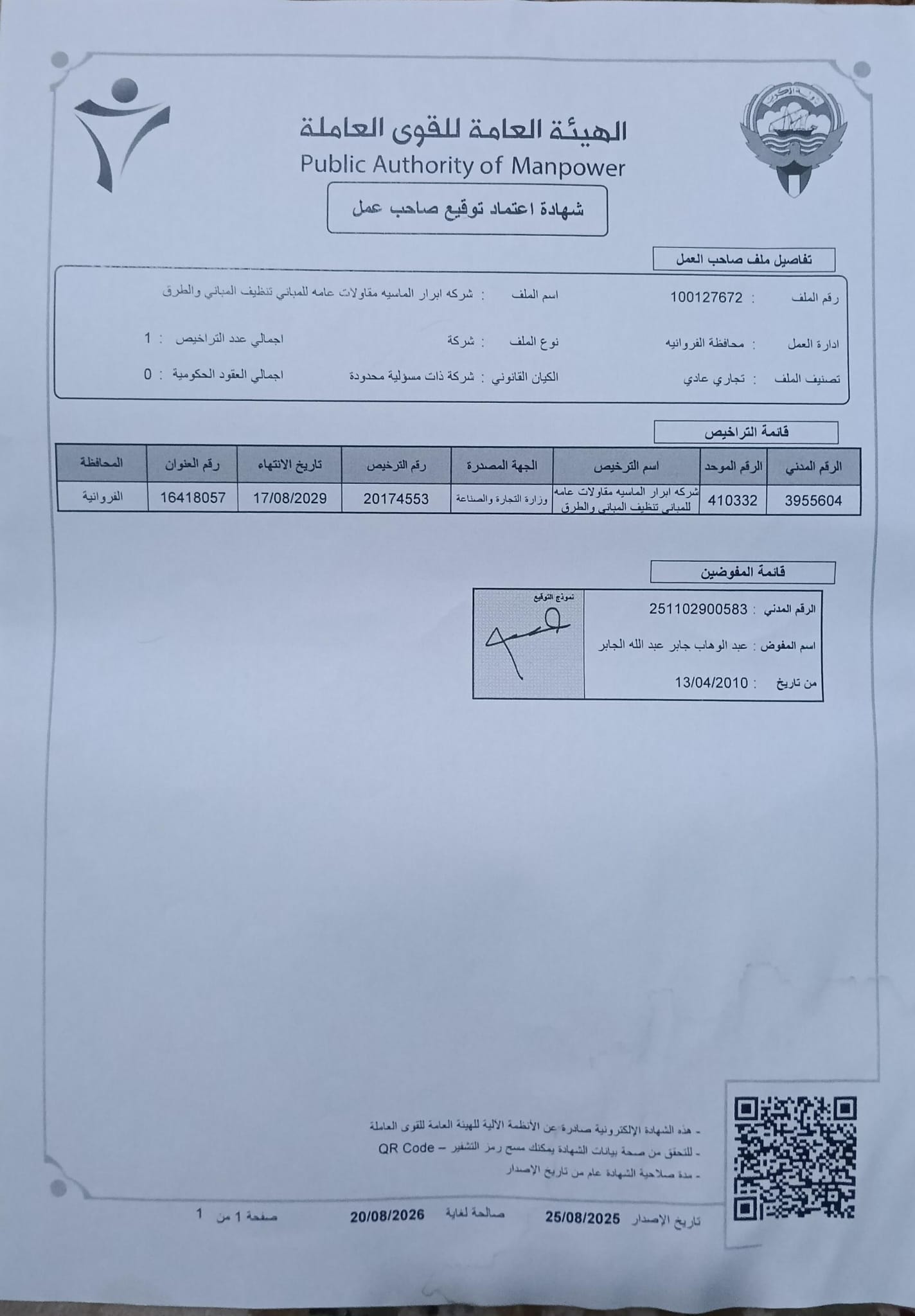 Public Authority of Manpower – Employer Registration Certificate